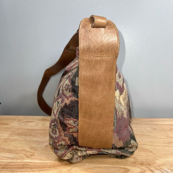 Vintage Tapestry Carpet Large Crossbody Tote Bag, Leather Lined Divided Section - Picture 5 of 16